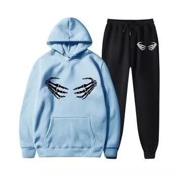 Женские плюшевые штаны, свободный свитер с длинным рукавом, принт на Хэллоуин и комплект из двух предметов с капюшоном и веревкой S