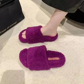 Женские плюшевые тапочки 2024 года, новые женские домашние туфли с открытым носком, модные дизайнерские нескользящие повседневные уличные тапочки на плоской подошве Zapatillas Mujer 35 бежевый