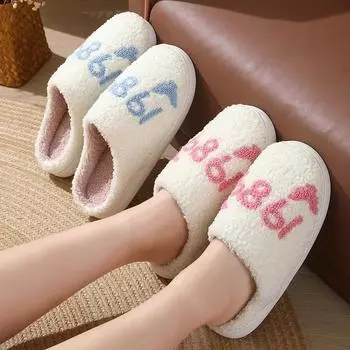 Женские плюшевые тапочки, корейская версия осенне-зимних домашних тапочек из теплого хлопка, туфли на плоской подошве, женские тапочки 38-39 синий