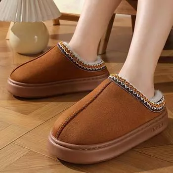 Женские плюшевые тапочки на толстой платформе, удобная мягкая подошва, теплая зимняя обувь для женщин, нескользящие хлопковые тапочки для дома и спальни 36-37 чёрный