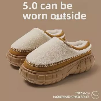 Женские плюшевые тапочки на толстой подошве: Теплый, нескользящий хлопок для осени/зимы 2024 г. 40/41 (Recommended for size 39-40 feet)