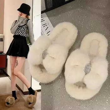 Женские плюшевые тапочки One Word, удобные повседневные туфли на плоской подошве с круглым носком, тапочки с бабочкой Zapatillas Planas 2024 35