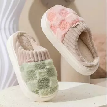 Женские плюшевые тапочки, удобные, с закрытым носком, мягкая подошва, пушистая обувь, теплые домашние тапочки, зимние 36-37 белый