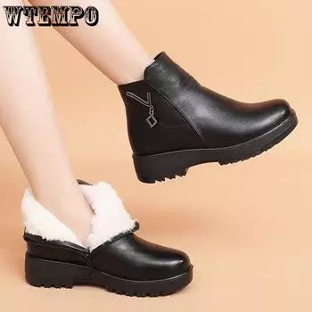 Женские плюшевые теплые кожаные ботинки из мягкой кожи, нескользящие короткие ботинки на мягкой подошве на плоской подошве, утепленная зимняя обувь 41 чёрный