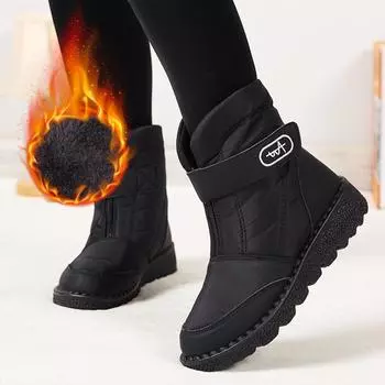 Женские плюшевые теплые водонепроницаемые нескользящие зимние ботинки 35 чёрный