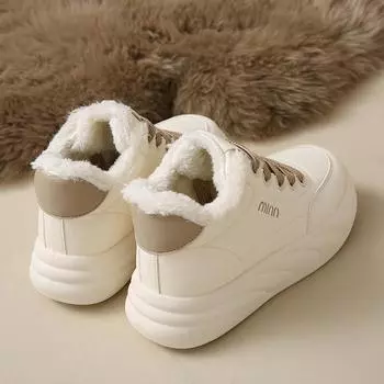 Женские плюшевые теплые зимние кроссовки женские высокие хлопковые спортивные туфли 2025 новые повседневные женские туфли на платформе со шнуровкой Zapatillas Mujer 35 хаки