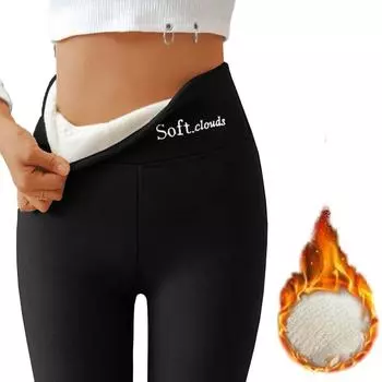 Женские плюшевые толстые наружные брюки с высокой талией для тепла и хлопкового нижнего белья в качестве основы L чёрный