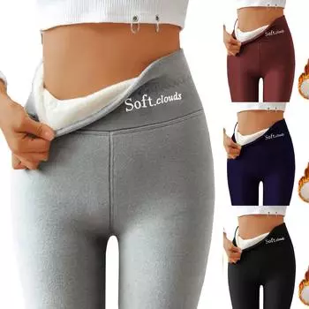 Женские плюшевые толстые наружные брюки с высокой талией для тепла и хлопкового нижнего белья в качестве основы L чёрный