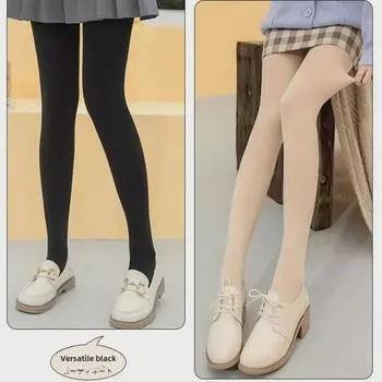 Женские плюшевые толстые теплые леггинсы телесного цвета на осень/зиму 50g Non-Plush