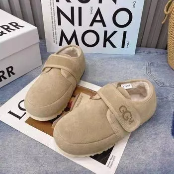 Женские плюшевые туфли из хлопка и плюша носят на улице 2024 года, новые удобные и теплые туфли Doudou для беременных женщин с мягкой подошвой 35 абрикосовый