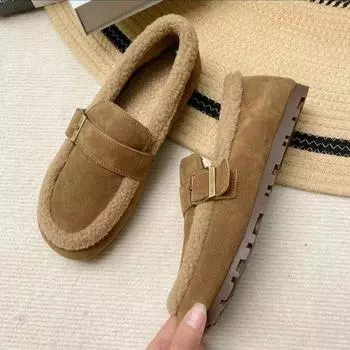 Женские плюшевые туфли из хлопка и плюша носят на улице 2024 года, новые удобные и теплые туфли Doudou для беременных женщин с мягкой подошвой 35