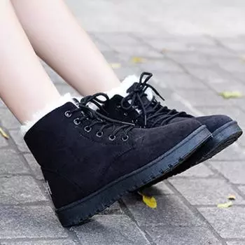 Женские плюшевые внутри ботильоны, зимние нескользящие ботинки до середины голени с круглым носком, зимние кроссовки с толстой подошвой для активного отдыха 36 чёрный