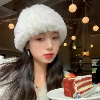 Женские плюшевые вязаные шапки-бини, зимние утепленные защитные шапки для ушей, женские повседневные однотонные шапки-чепчики, береты, резинки M(54-58CM) белый