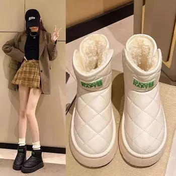 Женские плюшевые зимние ботинки 2024 года — толстые, водонепроницаемые, нескользящие, устойчивые к холоду, теплые ботинки для хлеба Size 41 чёрный