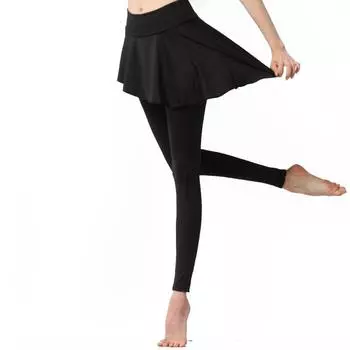 Женские поддельные двухкусочные брюки с юбкой, черные брюки для йоги, быстросохнущие дышащие спортивные брюки для бега, фитнеса S чёрный