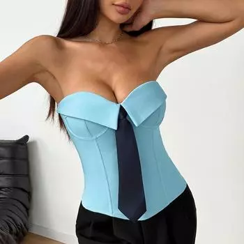 Женские подтяжки без бретелек в стиле панк, эстетичные контрастные цветные ремни, тонкая футболка, топ High Street American Temperament S синий