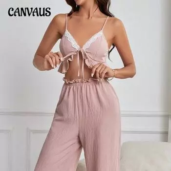 Женские подтяжки для пупка с подтяжками, кружевные брюки с V-образным вырезом, сексуальная домашняя одежда, пижамный комплект с галстуком-бабочкой S бледно-розовый