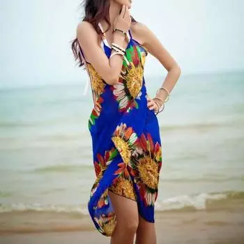 Женские подтяжки солнцезащитный купальник платье купальник бикини накидка юбка с открытой спиной синий