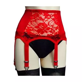 Женские подвязки с 6 лапками, прозрачные, кружевные, с цветочной вышивкой, с высокой талией, эластичные чулки для вечеринок и медового месяца L красный