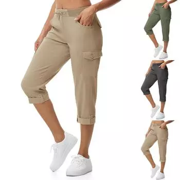 Женские походные капри быстросохнущие легкие летние брюки-карго с карманами для путешествий и кемпинга L коричневый