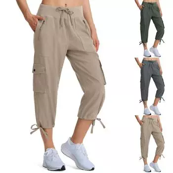 Женские походные капри быстросохнущие легкие летние брюки-карго с карманами для путешествий и кемпинга L коричневый