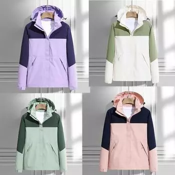 Женские походные куртки с цветными блоками для спорта на открытом воздухе, кемпинга, модные дорожные камуфляжные ветровки с капюшоном, пальто L камуфляжный/белый