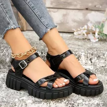 Женские походные сандалии с открытым носком на платформе 36 чёрный