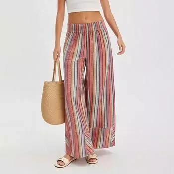 Женские полосатые брюки палаццо с широкими штанинами, эластичной высокой талией, мешковатые, свободные, длинные брюки L красный