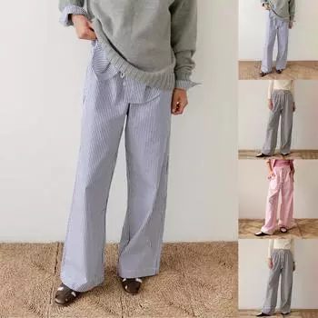 Женские полосатые брюки с завязками, широкие брюки с высокой талией, повседневные свободные прямые спортивные штаны S чёрный