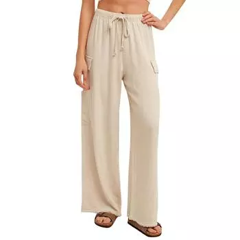 Женские полосатые брюки с завязками, широкие брюки с высокой талией, повседневные свободные прямые спортивные штаны L зелёный