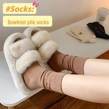 Женские полосатые хлопковые носки с вышитым бантом — модный осенний дизайн для девочек и студенток One Size чёрный