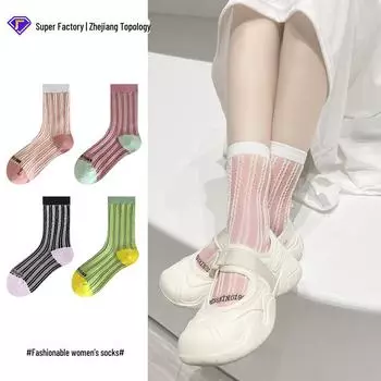 Женские полосатые хлопковые носки средней длины Zhuji с дышащими свойствами Women s One Size (34-39) чай зеленый