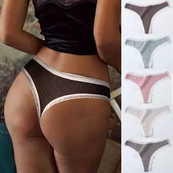 Женские полосатые хлопковые трусики с низкой талией для девочек, стринги с кружевными краями, стринги, женские дышащие трусы, трусы M-XL