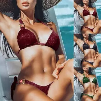 Женские полосатые комплекты бикини с подкладкой пуш-ап из 2 предметов, купальники, пляжная одежда L чёрный