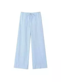 Женские полосатые лоскутные широкие брюки на шнуровке с высокой талией в стиле пэчворк, повседневные свободные брюки, летние офисные женские универсальные брюки 2023 XS светло-синий