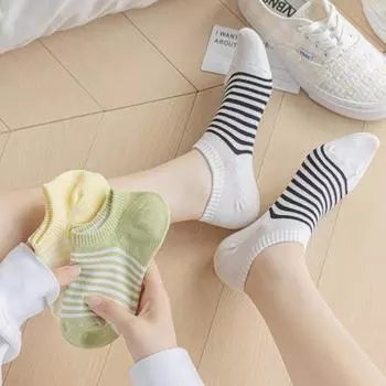 Женские полосатые носки-лодочки с низкой посадкой и невидимой подкладкой, нескользящие спортивные носки 35-39 чёрный