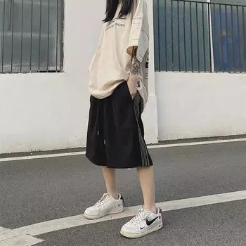 Женские полосатые широкие повседневные летние шорты 4XL чёрный