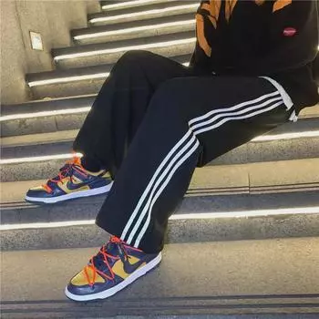 Женские полосатые спортивные брюки в корейском стиле — свободные, длиной до пола, однотонные спортивные брюки для весны и осени 3XL чёрный