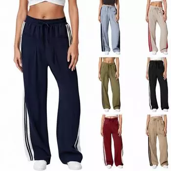 Женские полосатые свободные брюки по бокам, свободные брюки с завязками на талии и косыми карманами L бежевый