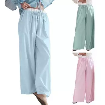 Женские полосатые свободные брюки с эластичной резинкой на талии Женские повседневные брюки L синий