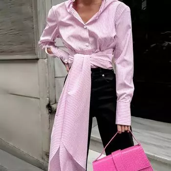 Женские полосатые топы с длинным рукавом, повседневные свободные рубашки со шнуровкой на талии, асимметричные рубашки с лацканами, туники, рубашки Blusas S розовый