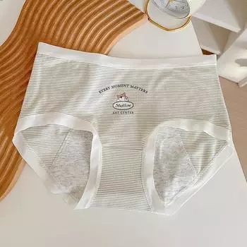 Женские полосатые трусики, физиологическое нижнее белье с защитой от протечек, дышащие трусы с промежностью One Size