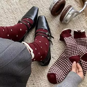 «Женские полуботинки Ankola из кожи в горошек с носками из ворса на осень и зиму» One Size