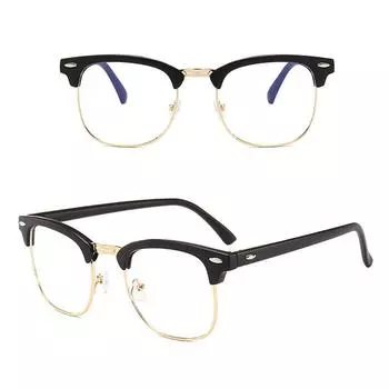 Женские полуободковые очки, горячая распродажа, анти-синий свет, популярные квадратные классические очки с фильтром лучей, унисекс, высокое качество, ручная работа Gold чёрный
