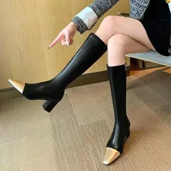 Женские полусапоги 2024 осень/зима новые женские сапоги модные сексуальные маленькие ароматные стильные длинные сапоги с квадратной головкой эластичные узкие сапоги 35 покинуть белый