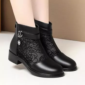 Женские полусапоги, ботинки из мягкой кожи, сетчатая подошва на мягкой подошве, крутые ботинки с дышащей сеткой, тонкие стильные ботинки, полые ботинки 35