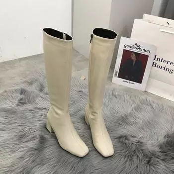 Женские полусапоги с квадратным носком и боковой молнией - Коллекция осень/зима 2020 36 грязно-белый