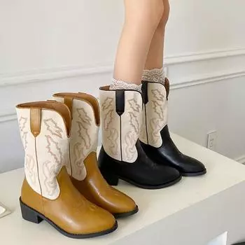 Женские полусапожки челси с вышивкой в стиле ретро, туфли на среднем каблуке, дизайнерская классическая зимняя обувь для ходьбы, женские туфли Zapatillas 35