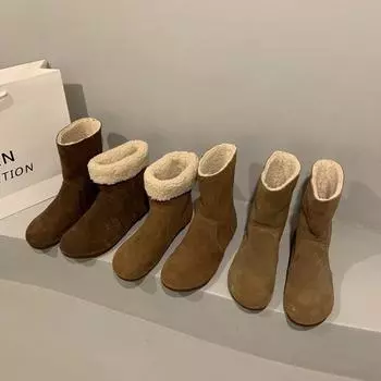 Женские полусапожки из мягкой кожи в стиле ретро Dongsen из овечьей шерсти, короткие ботинки из бархата и хлопка 35