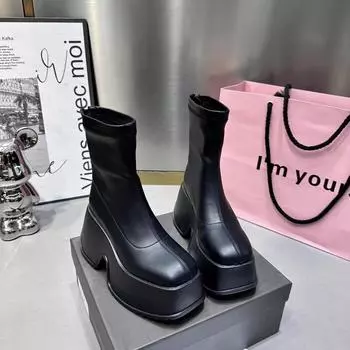 Женские полусапожки Muffin на толстой подошве и высоком каблуке 35 чёрный